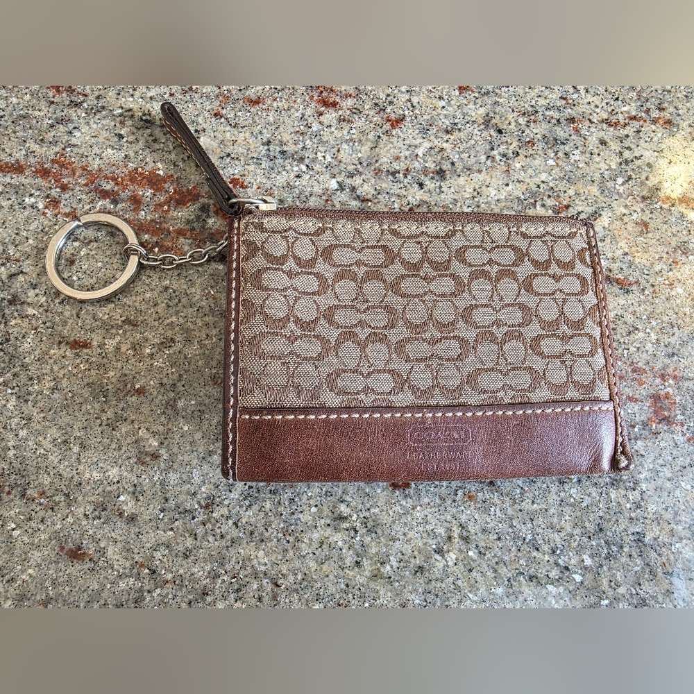 Brown and Tan Coach Wristlet